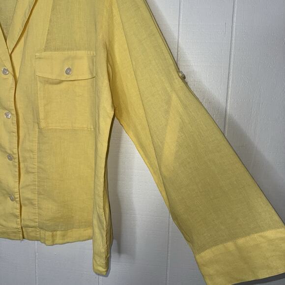 J. Crew Women’s Camp Collar Shirt Featherweight Linen Blend Yellow Size 16 - Picture 4 of 6
